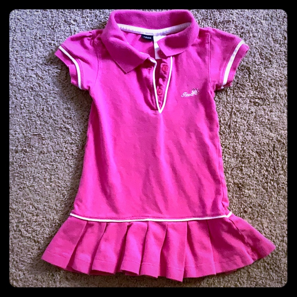 Izod Pink Polo dress w/ low rise pleated hem - 3T